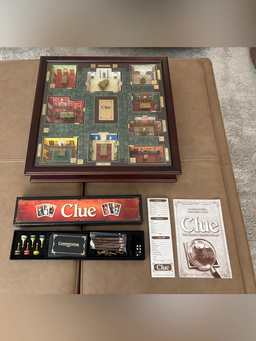 Clue Collector’s Edition Restoration Hardware Hasbro 3D Wood Board Game 2007 NIB
